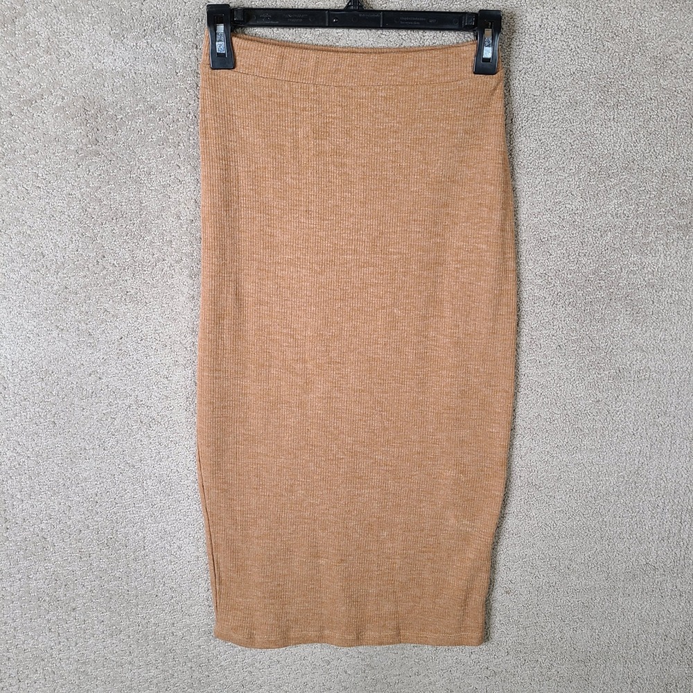 LOVERS + FRIENDS Skirt Womens XS Brown Ribbed Knit Midi Pencil Polyester Blend
